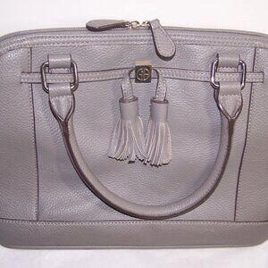 gray leather handbag